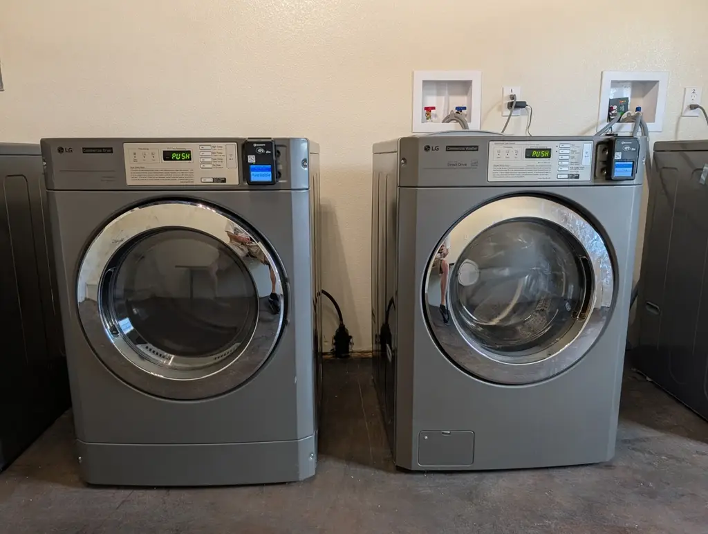 Commercial LG washer and dryer with card payment at the Journey's RV Park laundry room